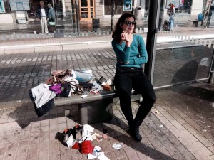 Tanja Ostojic, "Missplaced Women?" at Göteborg tram station, 4.9.2015. Live Action 10. Photo: Xiao Lu